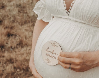 Baby Meilenstein - " Liebe im Bauch " Meilensteine für Neugeborene aus Holz Familien Shooting Fotografie