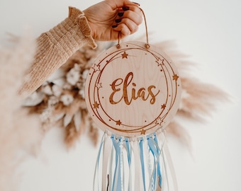 Traumfänger Ranke STERNE Traumfänger mit Name personalisiert aus Holz Dreamcatcher Namensring Boho