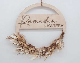 Wooden sign Ramadan Kareem Ramazan decoration dried flowers wreath Eid Mubarak gift