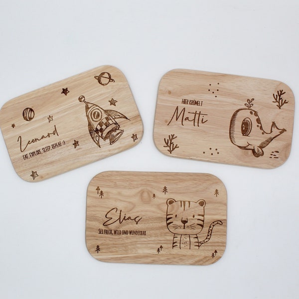 Frühstücksbrett Kinder Holzbrett Frühstücksbrettchen personalisiert, personalisiertes Geschenk Baby Brettchen personalisiert,