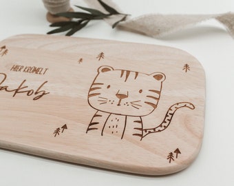 Breakfast board, tiger wooden sign, personalized breakfast board children, gift baby birth, Christmas, gift St. Nicholas