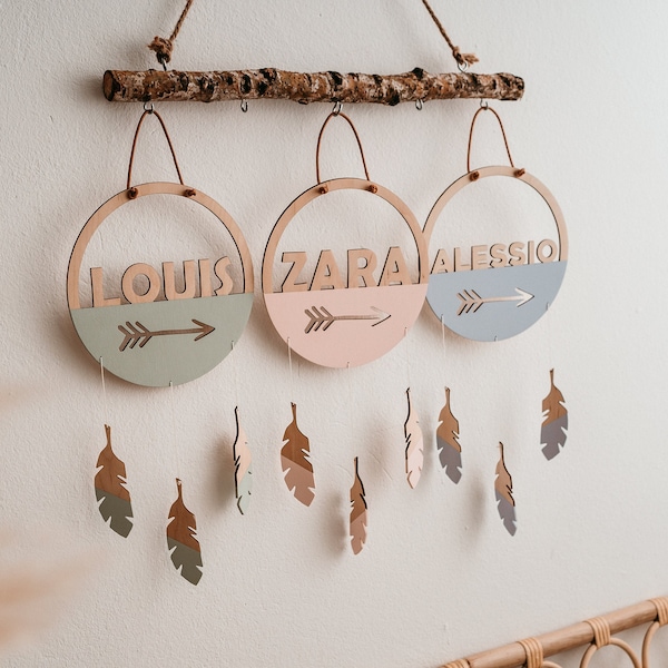 Traumfänger - ausgestanzt Arrow Dreamcatcher mit Name personalisiert Baby Geschenk Holzschild