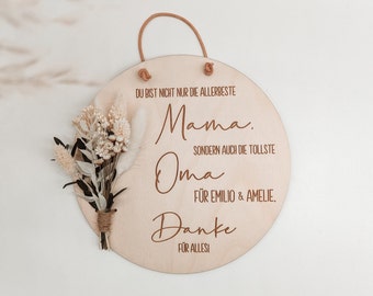 Holzschild Muttertag mit Trockenblumen Oma Mama Geschenkidee Karte Mothers day gift