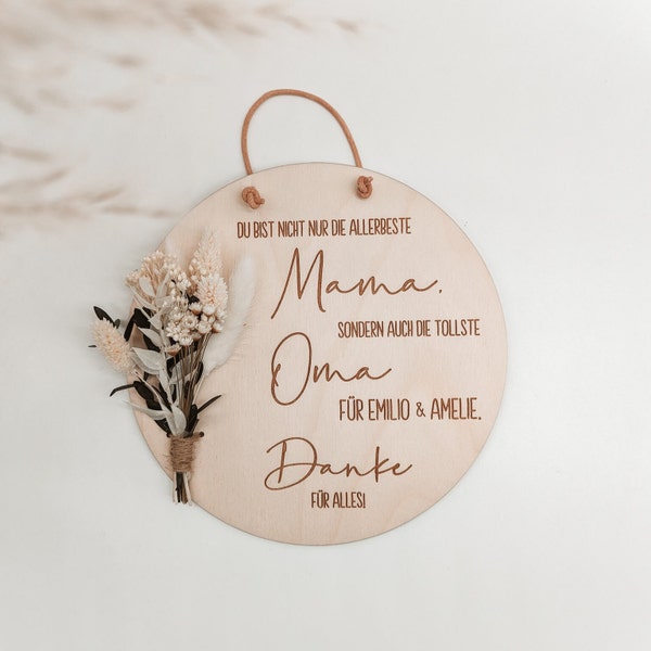 Holzschild Muttertag mit Trockenblumen Oma Mama Geschenkidee Karte Mothers day gift