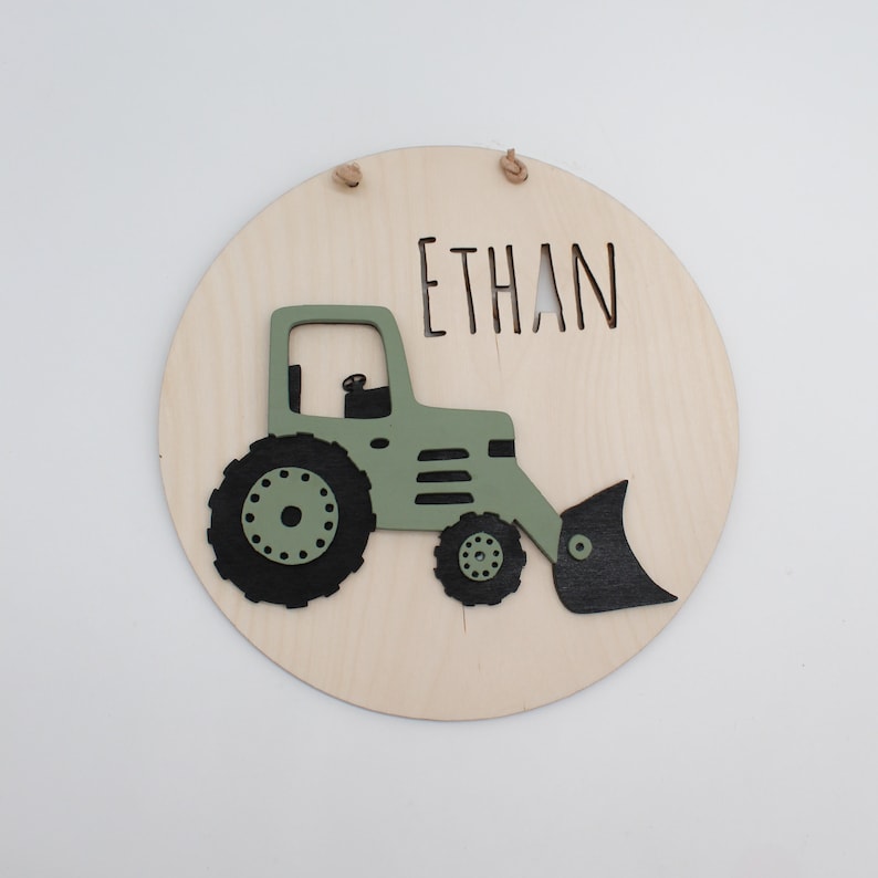 Plaque prénom tracteur cadeau naissance bébé personnalisé panneau en bois idée cadeau chambre d'enfant image 3