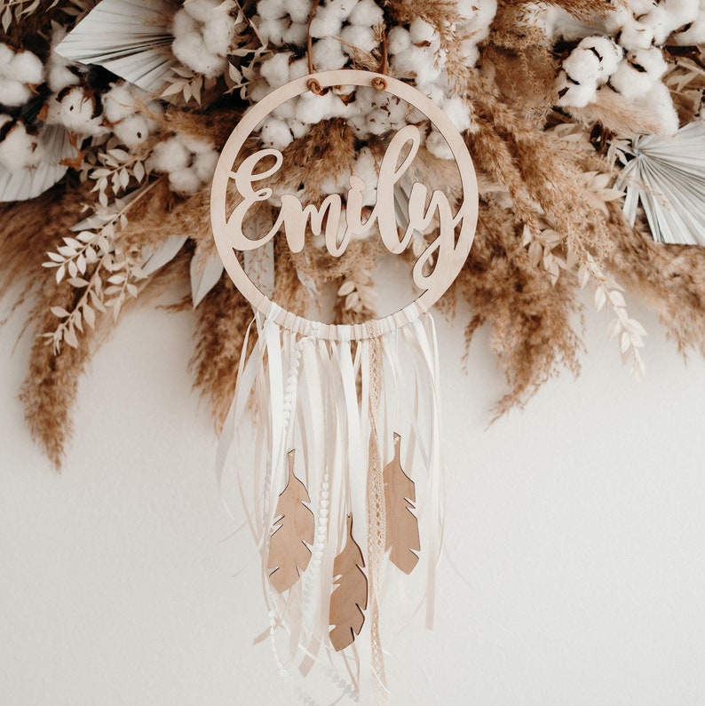 Dream catcher punched out with name Dreamcatcher name ring made of wood Boho 