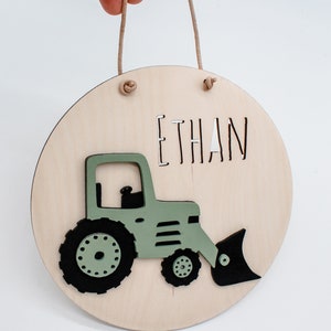 Plaque prénom tracteur cadeau naissance bébé personnalisé panneau en bois idée cadeau chambre d'enfant image 2