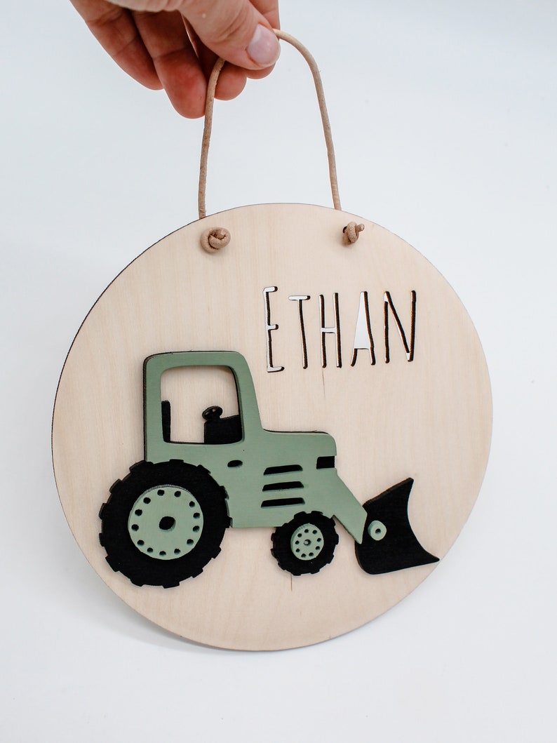 Plaque prénom tracteur cadeau naissance bébé personnalisé panneau en bois idée cadeau chambre d'enfant image 2