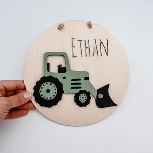 Plaque prénom tracteur cadeau naissance bébé personnalisé panneau en bois idée cadeau chambre d'enfant image 5
