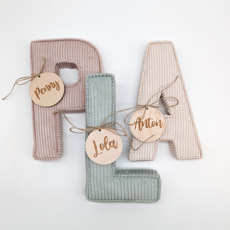 Fabric letters made of corduroy, children's room decoration, baby gift, birth, baptism, boho children's room, gift idea birth, letter decoration image 1