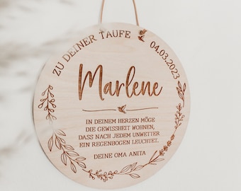 Holzschild personalisiert zur Taufe, Taufkreuz, Geschenkidee zur Taufe, Konfirmation, Namensschild Kommunion, Taufpate