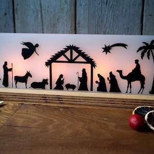 Nativity scene acrylic glass and wood with four rectangular tea lights | Advent | Christmas | Decoration | Gift