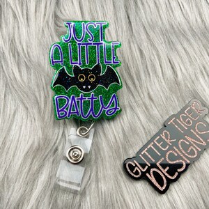 Bat Badge Reel: Glitter Halloween Retractable Badge