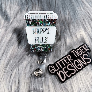 Happy Pills Badge Reel, Pharmacy Badge Reel, Pharmacist Badge Reel, Pills Badge Reel, ID Holder, Cute Badge Reel, Holiday Badge Reel, Doctor