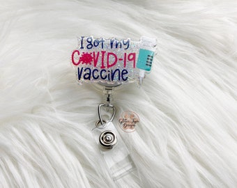 Badge Reel Retractable Syringe Shot Vaccine Lab Embroidered Health care office worker work ID