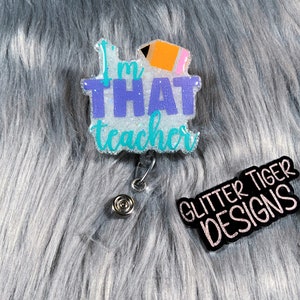 Glitter Teacher Badge Reel: Acrylic Retractable Badge