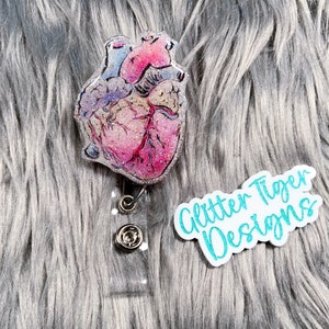 Anatomical Heart Badge Reel: Glitter Acrylic Nurse Badge Holder