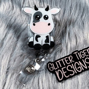 Cute Cow Badge Reel, Cow, Nurse Badge Reel, Retractable Badge, Badge Holder, ID Holder, Glitter Badge Reel, Animal Badge Reel, Medical