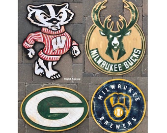 Wisconsin Sports Teams Bundle Sale - Sports logos art decor basketball, hockey, football, baseball, college