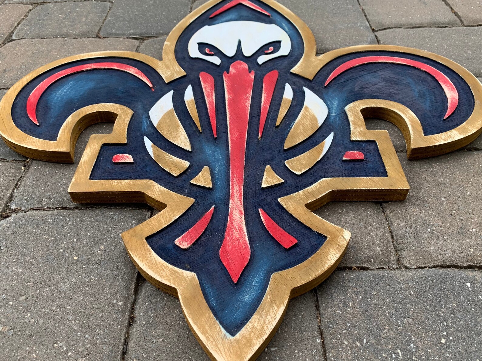 New Orleans Pelicans Fleur De Lis Wooden Wall Hanging Sign Etsy