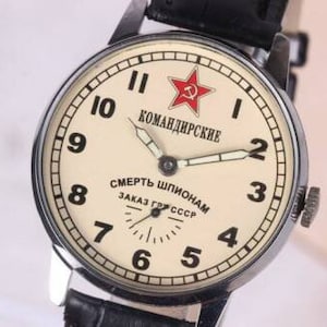 Komandirskie Sowjetunion Uhr Pobeda Tod den Spionen Sowjetunion Seltene Uhr Militäruhr Mechanische UdSSR Uhr Herrenuhr Geschenk für einen Freund Bild 3