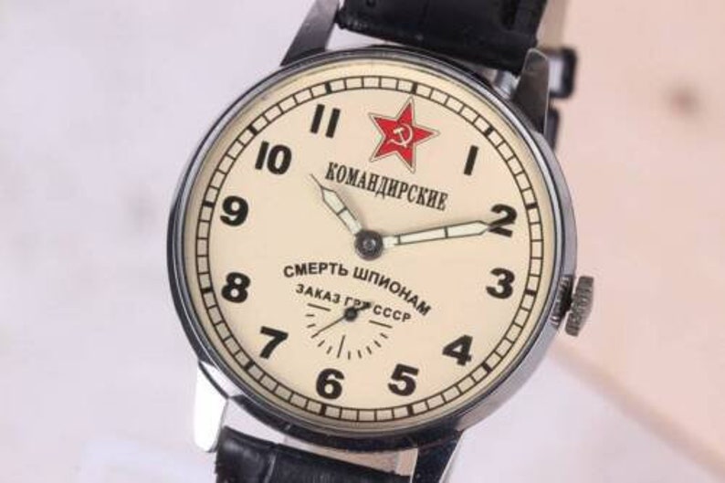 Komandirskie Montre soviétique Pobeda Mort aux espions Montre soviétique rare Montre militaire Montre mécanique de l'URSS Montre pour homme Cadeau pour un ami image 3