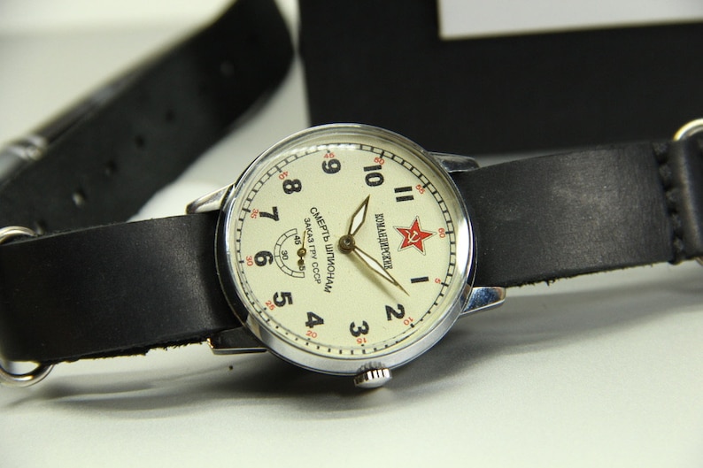 Komandirskie Soviet watch Pobeda Death to spies Rare watch Military watch Pobeda Mechanical USSR watch Men's watch Gift for a friend image 8