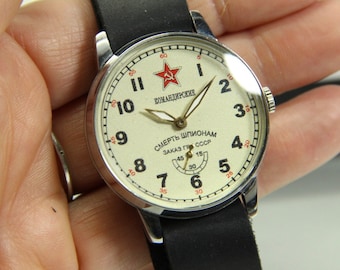 Komandirskie Soviet watch Pobeda Death to spies Rare watch Military watch Pobeda Mechanical USSR watch Men's watch Gift for a friend