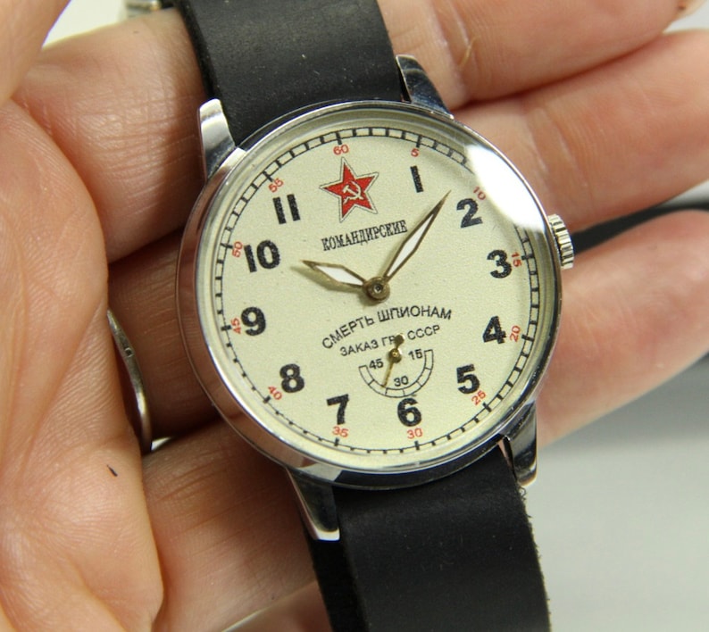 Komandirskie Soviet watch Pobeda Death to spies Rare watch Military watch Pobeda Mechanical USSR watch Men's watch Gift for a friend image 1