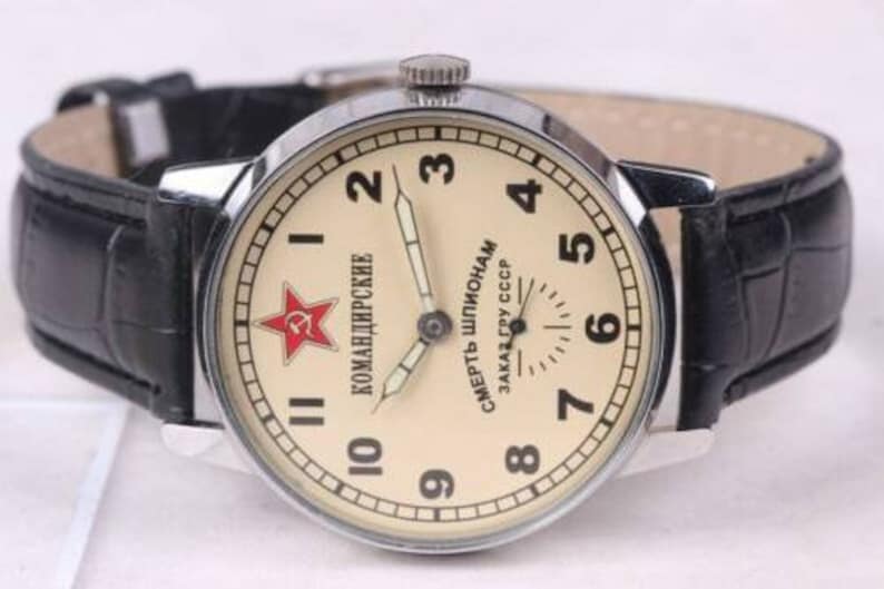 Komandirskie Sowjetunion Uhr Pobeda Tod den Spionen Sowjetunion Seltene Uhr Militäruhr Mechanische UdSSR Uhr Herrenuhr Geschenk für einen Freund Bild 6