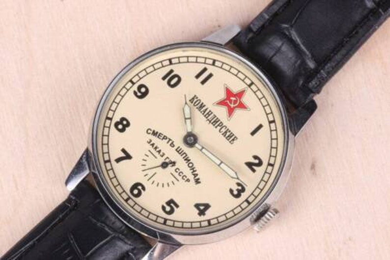 Komandirskie Sowjetunion Uhr Pobeda Tod den Spionen Sowjetunion Seltene Uhr Militäruhr Mechanische UdSSR Uhr Herrenuhr Geschenk für einen Freund Bild 8
