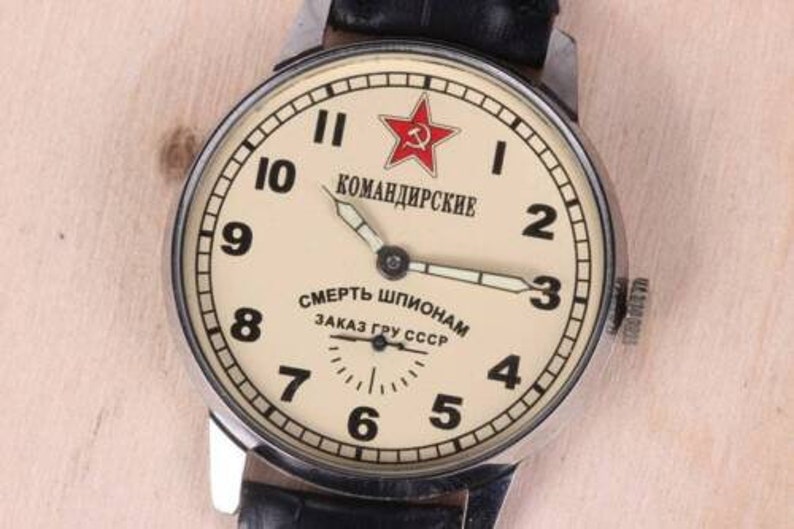 Komandirskie Sowjetunion Uhr Pobeda Tod den Spionen Sowjetunion Seltene Uhr Militäruhr Mechanische UdSSR Uhr Herrenuhr Geschenk für einen Freund Bild 7