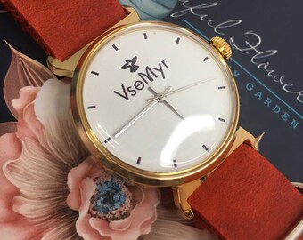 Women's Ukrainian watch "VseMyr" rare watches Gift for a girl, Victory new leather strap