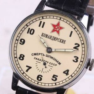 Komandirskie Sowjetunion Uhr Pobeda Tod den Spionen Sowjetunion Seltene Uhr Militäruhr Mechanische UdSSR Uhr Herrenuhr Geschenk für einen Freund Bild 10