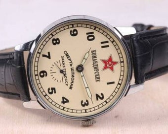 Komandirskie Soviet watch Pobeda Death to spies Soviet Rare watch Military watch Mechanical USSR watch Men's watch Gift for a friend