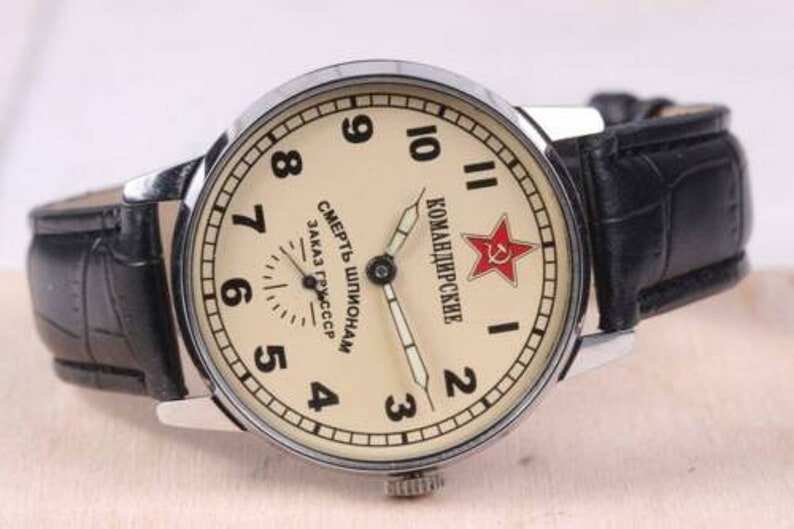 Komandirskie Sowjetunion Uhr Pobeda Tod den Spionen Sowjetunion Seltene Uhr Militäruhr Mechanische UdSSR Uhr Herrenuhr Geschenk für einen Freund Bild 1