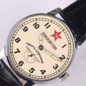 Komandirskie Sowjetunion Uhr Pobeda Tod den Spionen Sowjetunion Seltene Uhr Militäruhr Mechanische UdSSR Uhr Herrenuhr Geschenk für einen Freund Bild 4