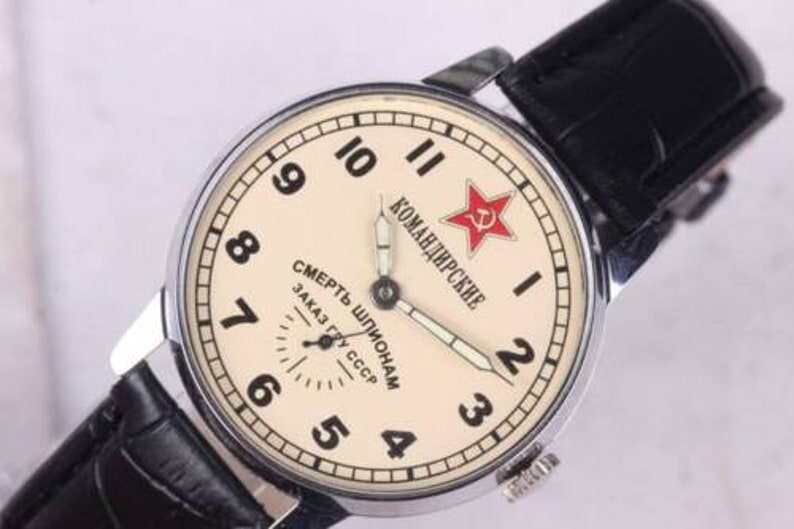 Komandirskie Montre soviétique Pobeda Mort aux espions Montre soviétique rare Montre militaire Montre mécanique de l'URSS Montre pour homme Cadeau pour un ami image 4