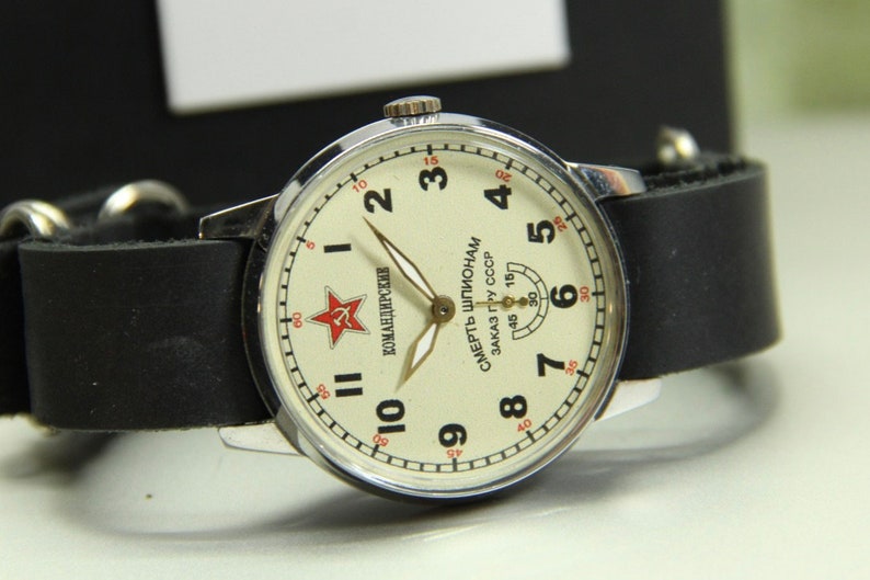 Komandirskie Soviet watch Pobeda Death to spies Rare watch Military watch Pobeda Mechanical USSR watch Men's watch Gift for a friend image 10