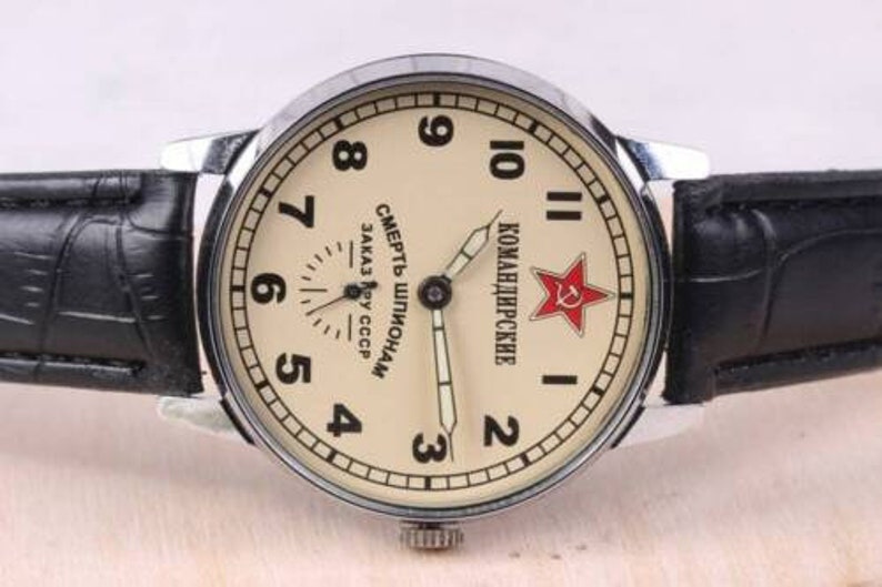 Komandirskie Sowjetunion Uhr Pobeda Tod den Spionen Sowjetunion Seltene Uhr Militäruhr Mechanische UdSSR Uhr Herrenuhr Geschenk für einen Freund Bild 5