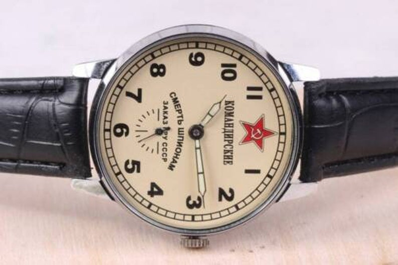 Komandirskie Montre soviétique Pobeda Mort aux espions Montre soviétique rare Montre militaire Montre mécanique de l'URSS Montre pour homme Cadeau pour un ami image 5