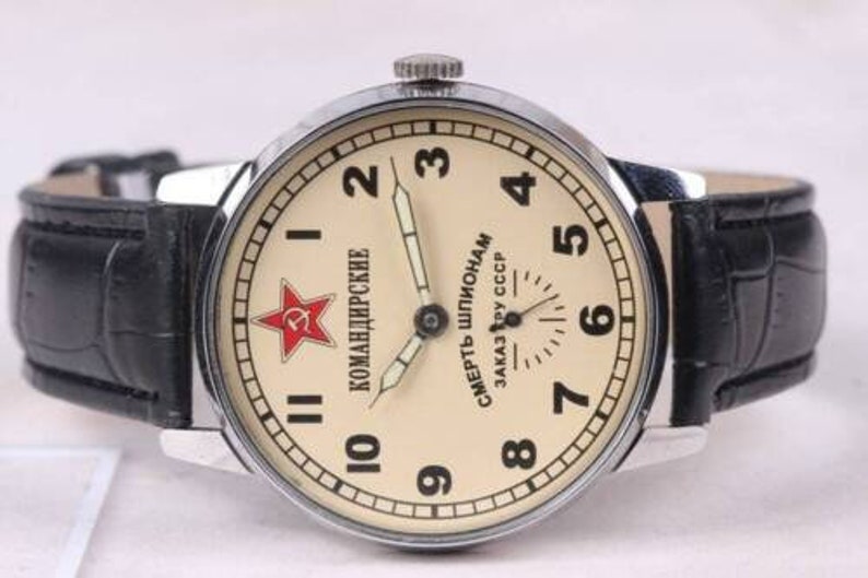 Komandirskie Sowjetunion Uhr Pobeda Tod den Spionen Sowjetunion Seltene Uhr Militäruhr Mechanische UdSSR Uhr Herrenuhr Geschenk für einen Freund Bild 2
