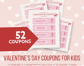 Kids Valentines Day Coupons for Kids VDay Coupons 52 Valentines Day Coupons for Children Valentines Day Coupon Book for Valentines Day