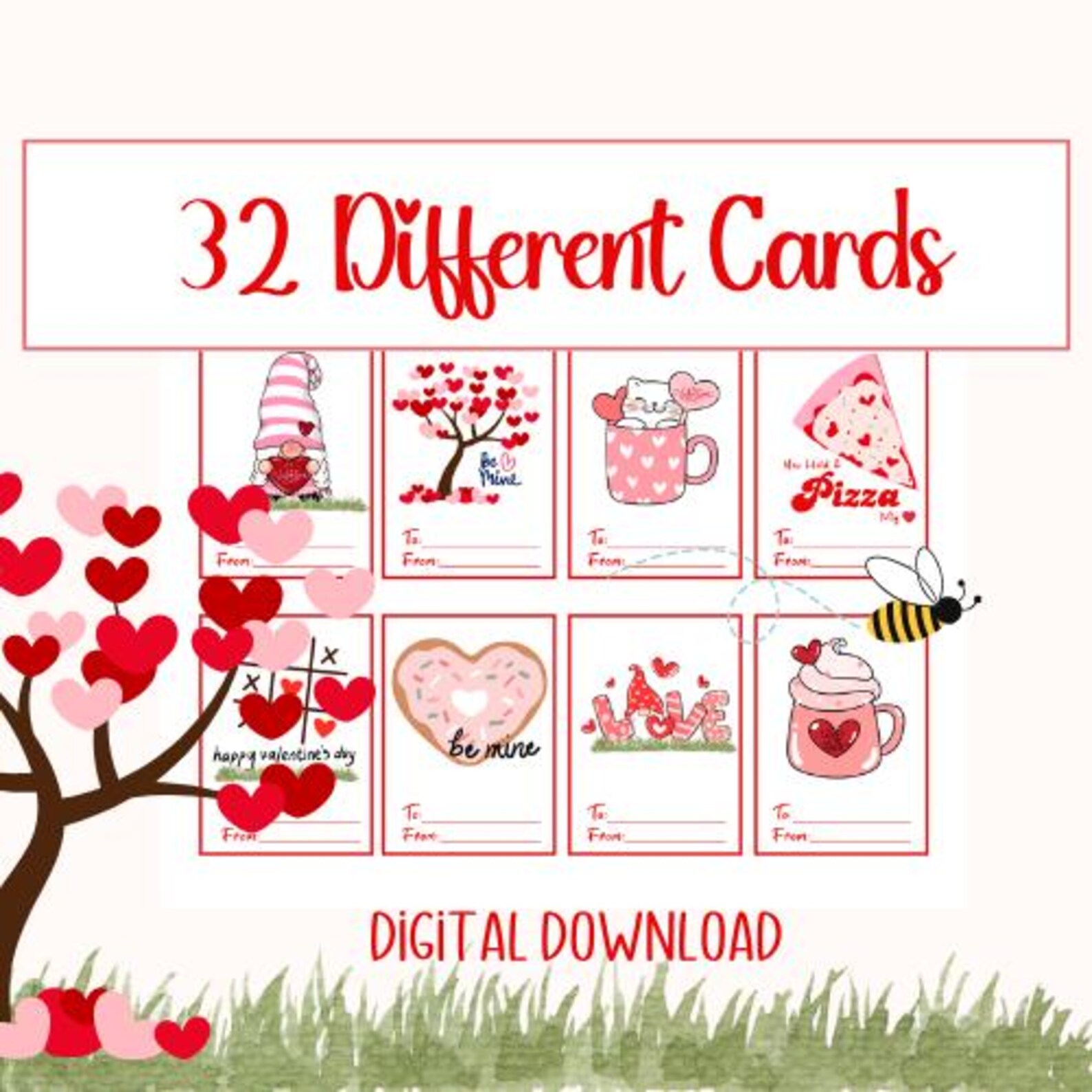 32 Printable Kids Valentine Cards - Digital Download for Class Exchange ...