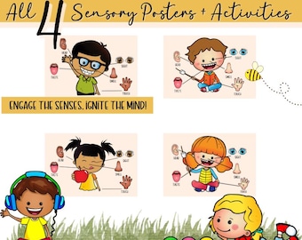 Pósteres de los cinco sentidos: Actividad práctica de aprendizaje para preescolares (Descarga digital)