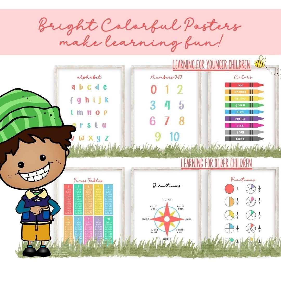Rainbow Learning Posters: ABC, Numbers, Math - Homeschool Classroom ...