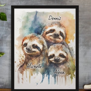 Personalized Sloth Gifts, Sloth Family Portrait, Sloth Gifts for Women, Mothers Day Gift, Sloth Gifts for Mom, Anniversary Gifts