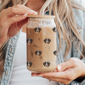 Personalized Dog Glass Tumbler, Custom Pet Photo Iced Coffee Cup, Custom Dog Mom Gift, Dog Mom Glass Cup