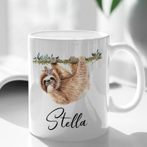 Personalized Sloth Mug, Sloth Gifts, Sloth Hanging, Sloth Gift for Her, Cute Sloth Cup, Funny Coffee Mug