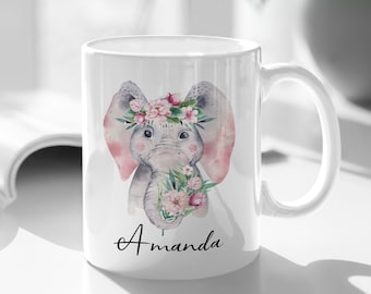 Personalisierte Elefant-Tasse, Elefant-Geschenke, Elefant-Geschenk für sie, niedliche Elefanten-Tasse, lustige Kaffeetasse